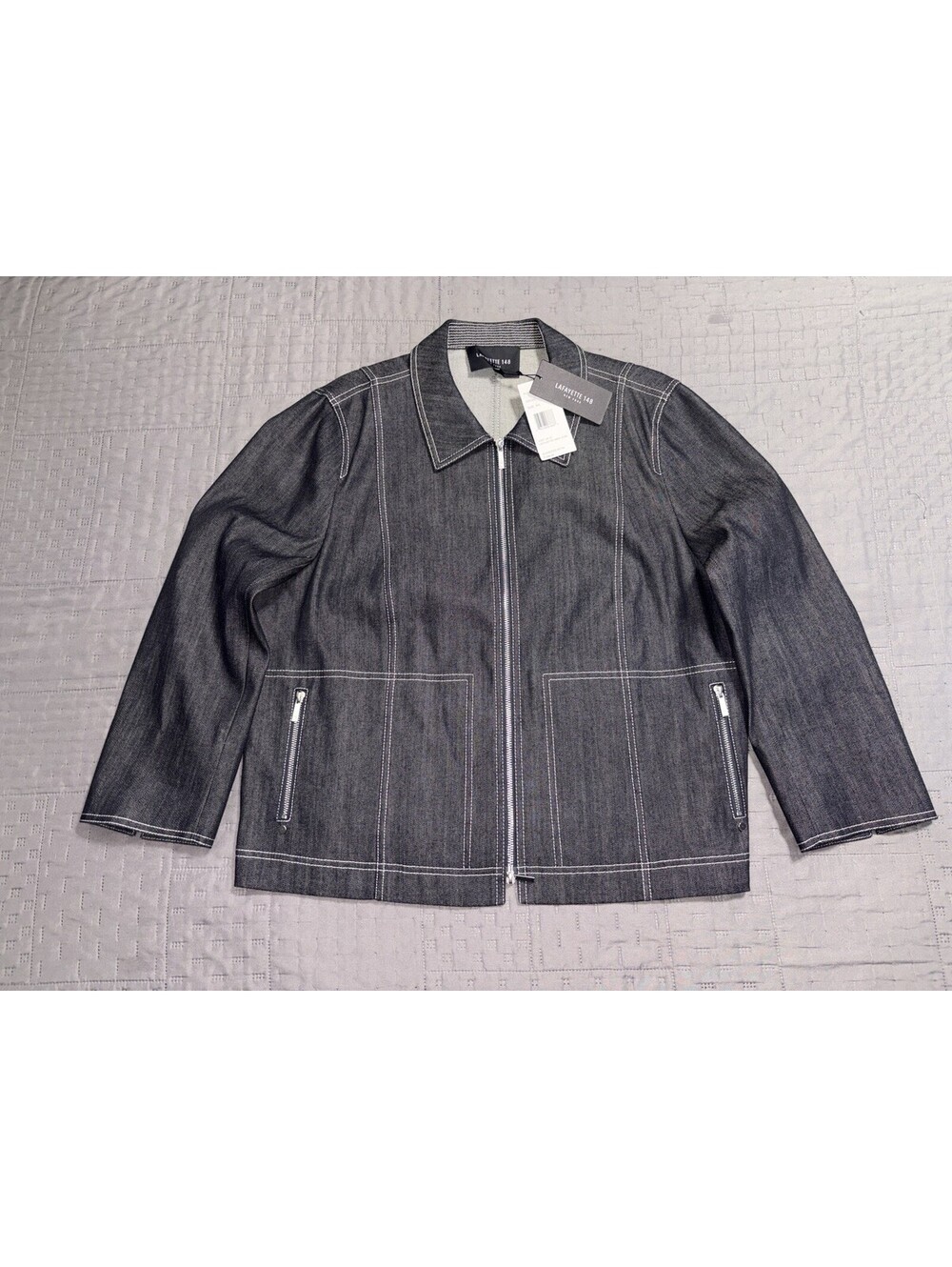 Lafayette 148 New York Womens XXL Indigo Denim Zip Jacket Stretch NWT